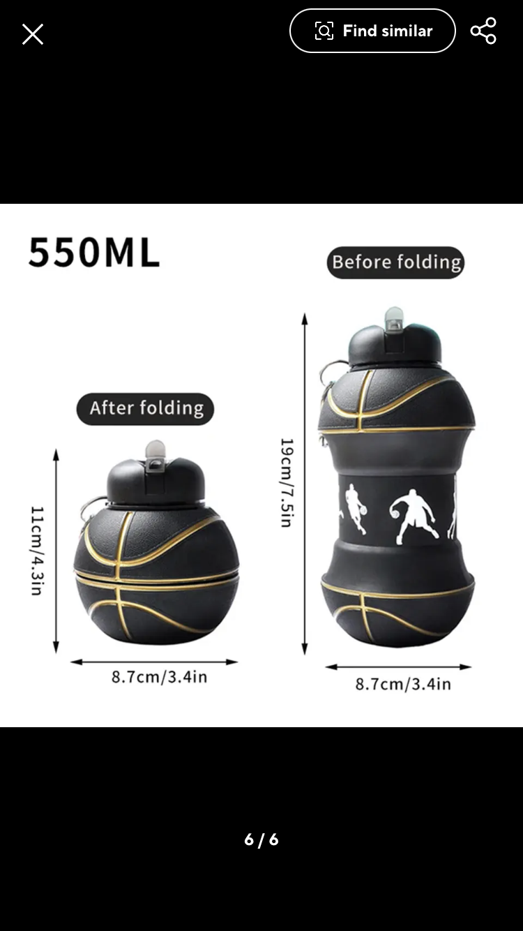 Foldable Water Bottle, Basketball Sports Outdoor Water Bottle, Leak Proof Portable Kids Water Bottle Foldable Water Bottle, Basketball Sports Outdoor Water Bottle, Leak Proof Portable Kids Water Bottle